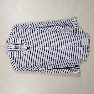 04158 Jane & Delancy red, black & white hearts button blouse M NEW